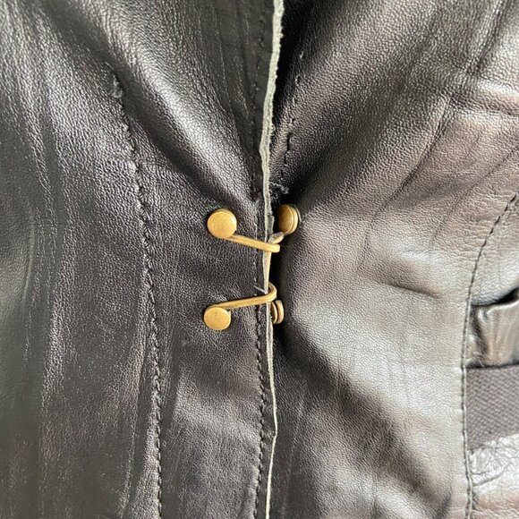Vero Moda Nela Leather Blazer Sz M - Clasp Front - Moto Jacket Mod Lining Biker - Picture 3 of 12